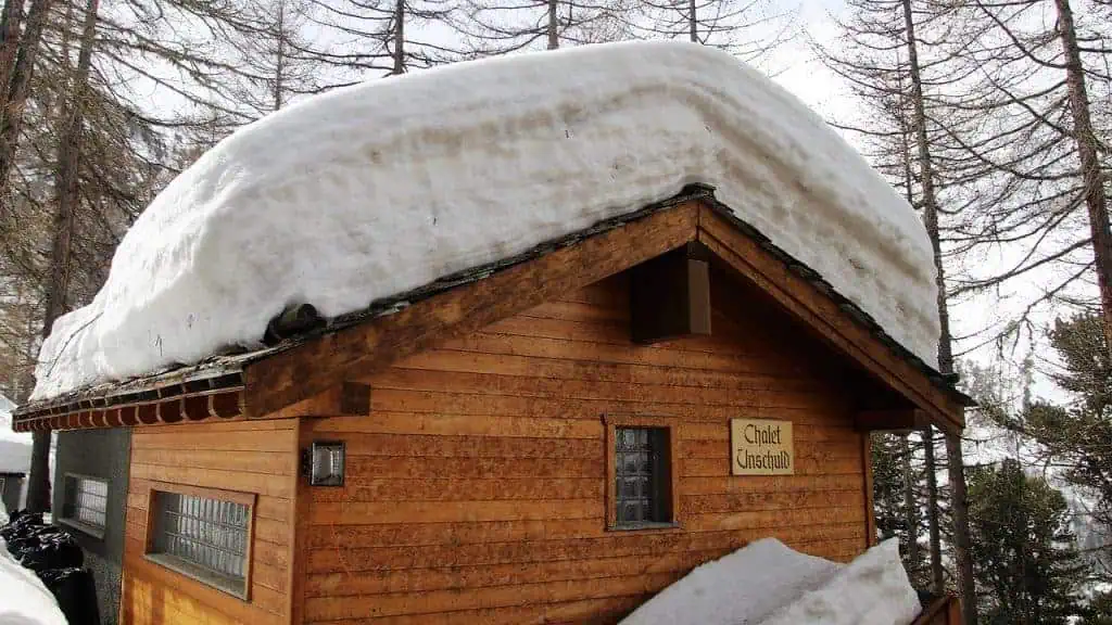 House with excessive snow collected on the roof