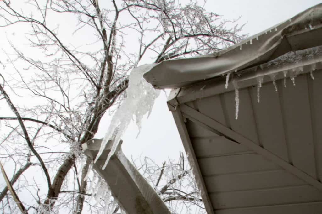 Ice dams formed on the corner of the roof